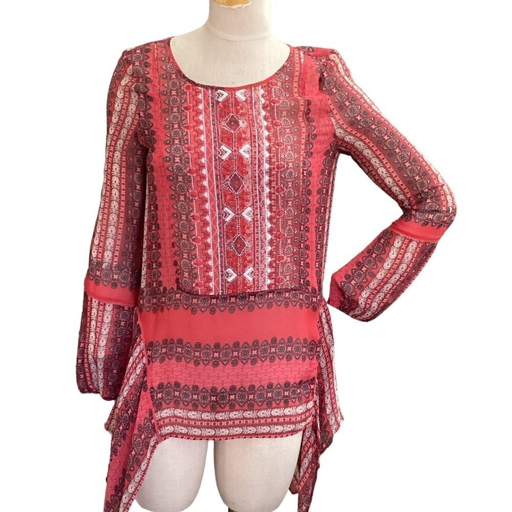 Sundance Go Beyond Sheer Embroidered Tunic Top Sz XS Pink 158F‎